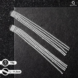 Серьги висячие со стразами Водопад прямые нити, цвет белый в серебре, 11,5см