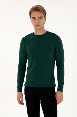 Erkek Slim Fit Bisiklet Yaka Ye_il Basic Kazak
