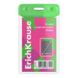 Цена за 5 шт. Бейдж вертикальный ErichKrause Neon, размер вставки 55х85 мм, прозрачный с зеленым (в пакете)