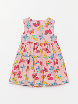 Bisiklet Yaka ?i?ekli Poplin K?z Bebek Elbise