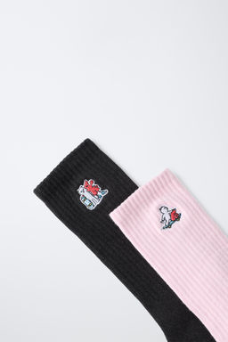 PACK DOS CALCETINES MEDIOS BORDADO RIPNDIP  X ZARA KIDS / Negro