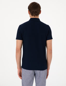 Lacivert Slim Fit _rme Dokulu Polo Yaka Ti__rt