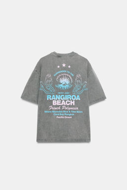 CAMISETA EFECTO LAVADO TEXTO / Gris antracita
