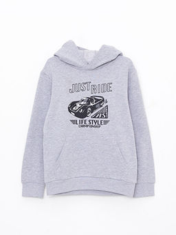 Kap??onlu Bask?l? Uzun Kollu Erkek ?ocuk Sweatshirt