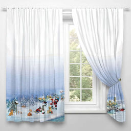 Комплект штор д/кухни с подхватами Рождественский вечер 145х180см-2 шт., 100% п/э