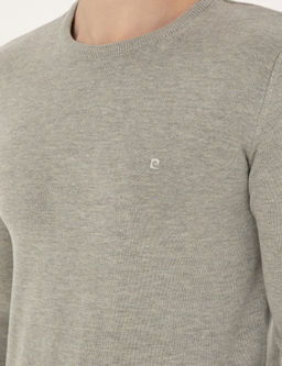 A__k Gri Melanj Slim Fit Bisiklet Yaka Basic Triko Kazak