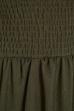 Haki Gipeli Belden Ac?lan/Skater Kare Yaka Balon Kol Midi Burumcuk Orme Elbise TWOSS22EL1088