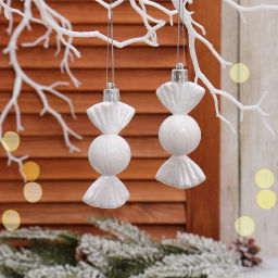 Цена за 4шт. Ёлочные игрушки "Таинственное очарование" Конфетки 8 см (набор 2шт), белый