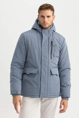 Водоотталкивающее пальто обычного кроя с капюшоном - Defacto фото 3