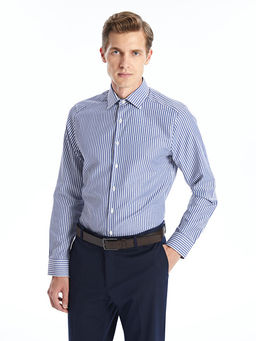 Slim Fit Uzun Kollu ?izgili Gabardin Erkek G?mlek