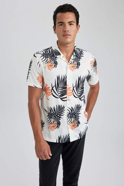 Рубашка из чесаного хлопка с короткими рукавами и воротником в стиле пэчворк стандартного кроя с принтом - Defacto фото 7