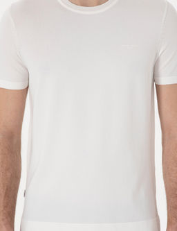 Ekru Slim Fit Bisiklet Yaka Triko Ti__rt