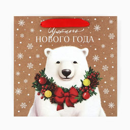 Цена за 2 шт. Пакет подарочный новогодний крафтовый квадратный «Уютного Нового года», 22×22×11 см