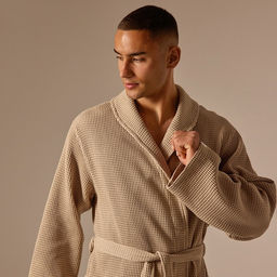 Халат вафельный мужской SL HOME: Basic «Саббиа», размер M, хлопок 100%, коричневый