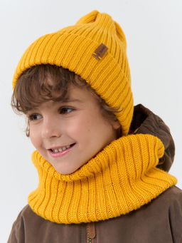 Снуд из смесовой шерсти Горчица вертикальная вязка - Bungly фото 3