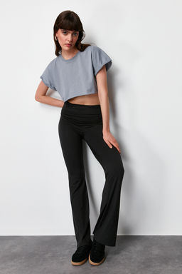 Siyah Yumusak Kumasl? Bel Detayl? Flare/Ispanyol Paca Pantolon TWOSS24PL00120 - Trendyolmilla фото 2