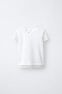 CAMISETA TACHAS BAJO LACE / Blanco
