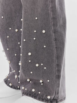 Джинсы для девочек серые с декоративными бусинами - Mark formelle фото 4