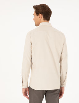 Bej Slim Fit Uzun Kollu G_mlek