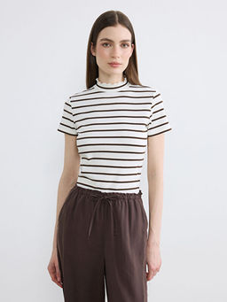 F?rf?rl? Dik Yaka ?izgili Kad?n Ti??rt