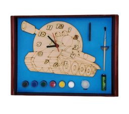 Часы с циферблатом под роспись "Танк" с красками арт.ДНИ127 /20