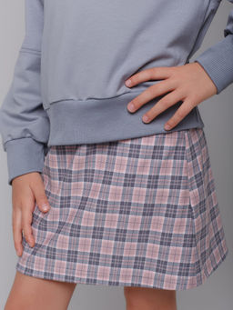 Костюм Мишель(Свит+юбка), ФУ цвет Сер-Роз/Клетка,78%х/б,16%пэ,6%л - 5+ фото 3