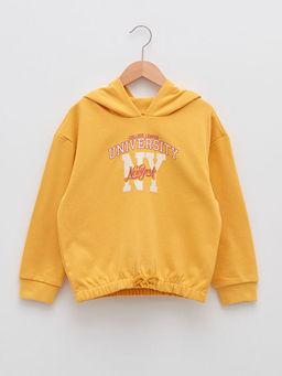 Kap??onlu Bask?l? Uzun Kollu K?z ?ocuk Sweatshirt