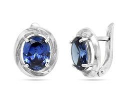Серьги из серебра танзанит выращ., СПН4119