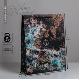 Пакет подарочный ламинированный, упаковка, «Море», L 31 х 40 х 11.5 см