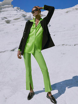 Kad?n Beli Fermuarl? D?z Pantolon