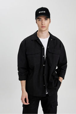 Хлопковая рубашка оверсайз с длинными рукавами