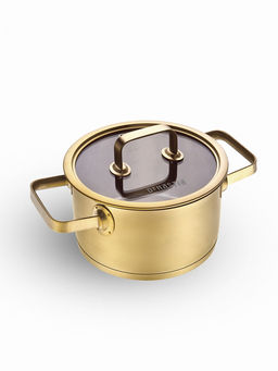 Кастрюля с крышкой 2,5л золотой нержавеющая сталь - Denastia фото 2