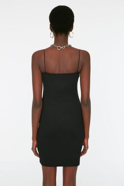 Siyah Bodycone/Vucuda Oturan Kare Yaka Mini Esnek Orme Kalem Elbise TWOSS21EL2327 - Trendyolmilla фото 5