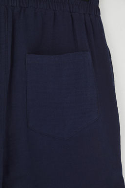 Lacivert Regular Fit Muslin Kumas Keten Gorunumlu %100 Pamuklu Sort TMNSS25SR00059 - Trendyolmilla фото 10