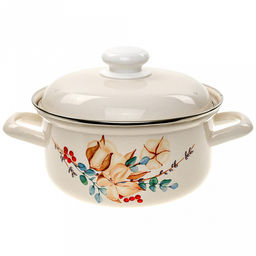 "Унесенные ветром" Набор эмалированных кастрюль 3 предмета: 1,5л, 2л, 3л, s0,8мм, форма цилиндрическая, низкая, двойной слой эмалевого покрытия, металлическая крышка (Россия)