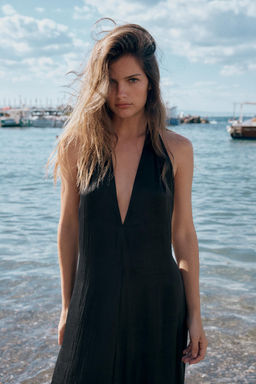 VESTIDO MIDI HALTER SATINADO / Negro - Zara фото 4