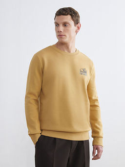 Bisiklet Yaka Bask?l? Erkek Kal?n Sweatshirt