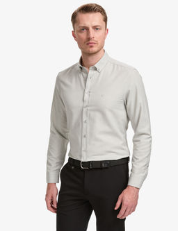Gri Oxford Slim Fit Kolay _t_lenebilir G_mlek