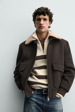 WOOL BLEND JACKET WITH CONTRAST COLLAR - Zara фото 5