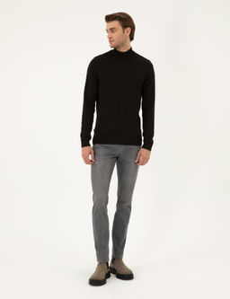 Siyah Slim Fit Yar_m Bal_k__ Yaka Basic Triko Kazak - Pierre cardin фото 4