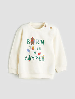 Bisiklet Yaka Bask?l? Erkek Bebek Sweatshirt ve E?ofman Alt 2li