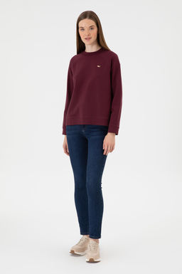 Kad_n Bordo Regular Bisiklet Yaka Basic Sweatsh_rt