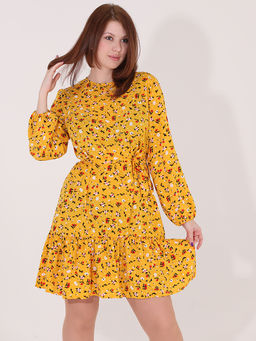 Платье желтое с цветочным принтом до колена