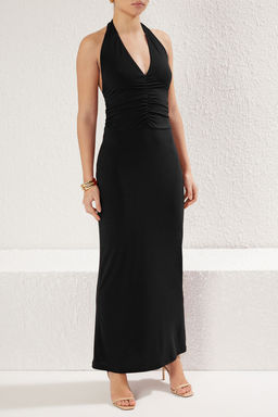 Siyah V Yaka B_zg_/Drape Detayl_ Bodycone/V_cuda Oturan Esnek Maxi _rme Elbise TWOSS25EL00096 - Trendyolmilla фото 2