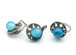 Кольцо Серьги с агатом тонированным, цв.голубой размер 18