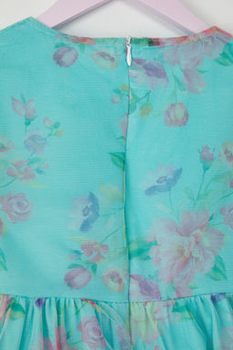 Mint K?z Cocuk Cicekli Balon Kol Bayraml?k Dokuma Elbise TKDSS25EL00027 - Trendyolmilla фото 5