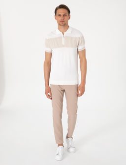 Ekru Slim Fit Fermuarl_ Polo Yaka Triko Ti__rt