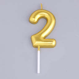Цена за 3 шт. Свеча в торт «Европейская», цифра 2, 6 см, золото