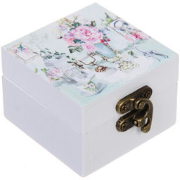 Цена за 2 шт. Шкатулка деревянная с зеркалом "МАРЦИПАН", пудровые пионы, 6.5*6.5*4.5см (в коробке)