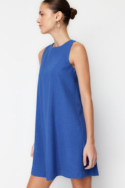 TRENDYOLMILLA Kahverengi Genis Kesim Keten Gorunumlu Kolsuz Mini Dokuma Elbise TWOSS23EL01497 фото 3